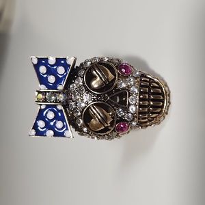 Authentic BETSEY JOHNSON Rhinestone Skull Ring Size 7